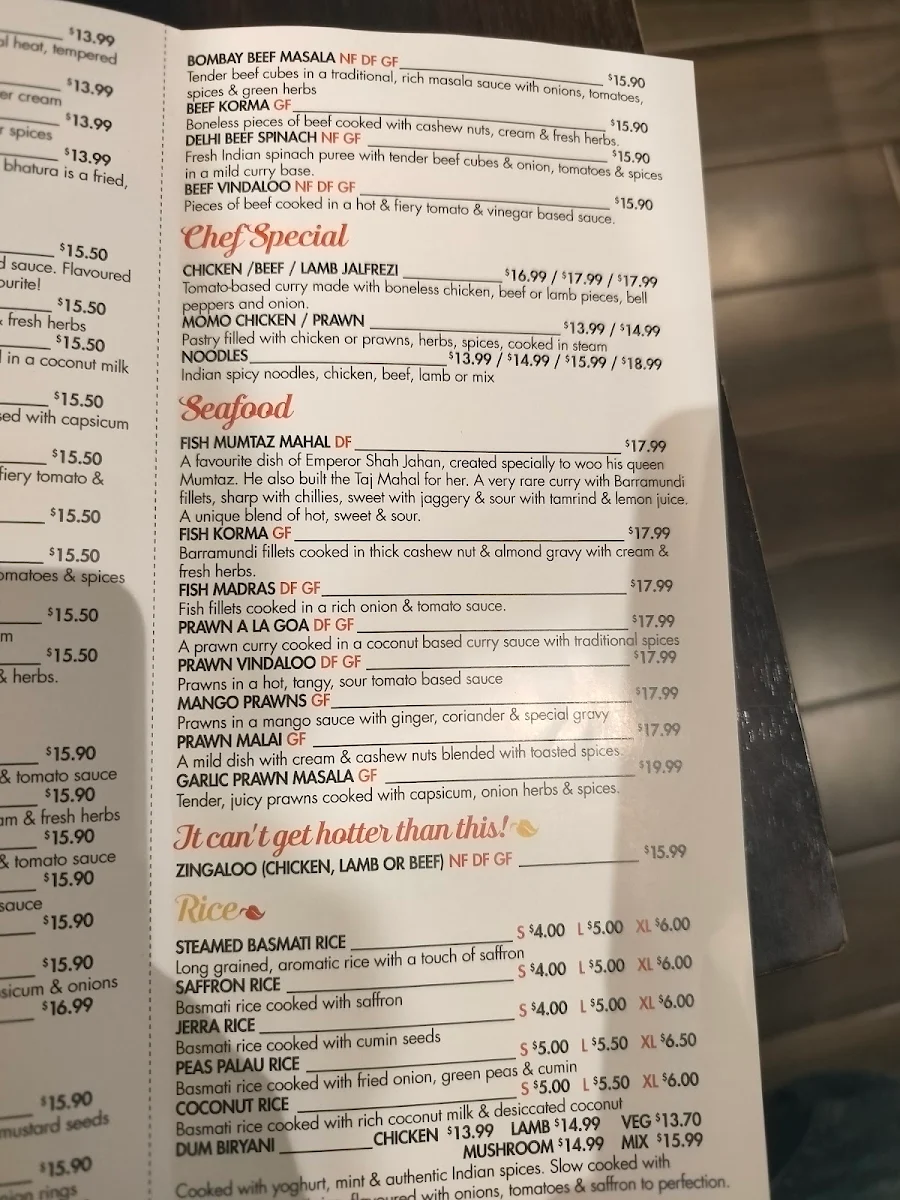 Menu, Magik Masala Indian Restaurant