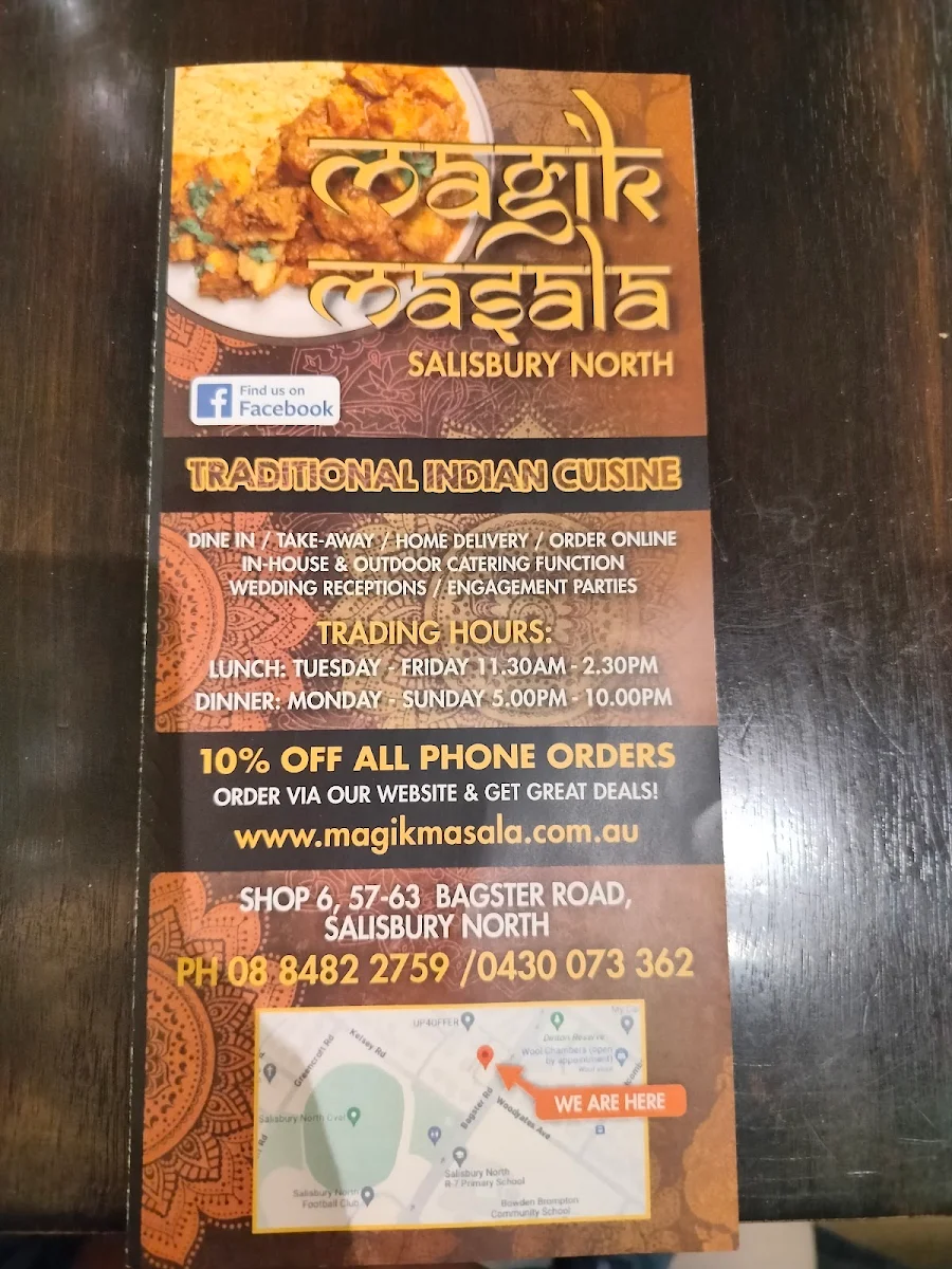 Menu, Magik Masala Indian Restaurant