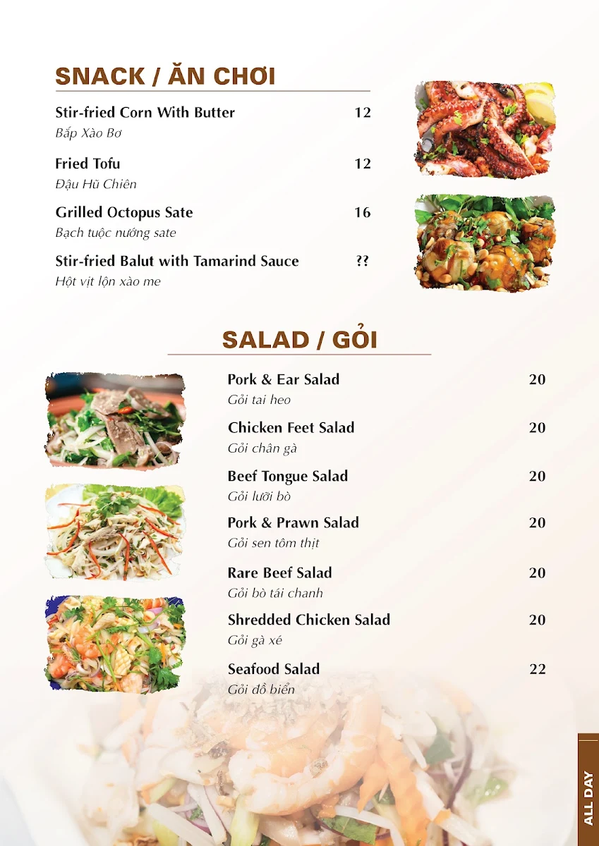 Menu, The New Tang Restaurant and KTV