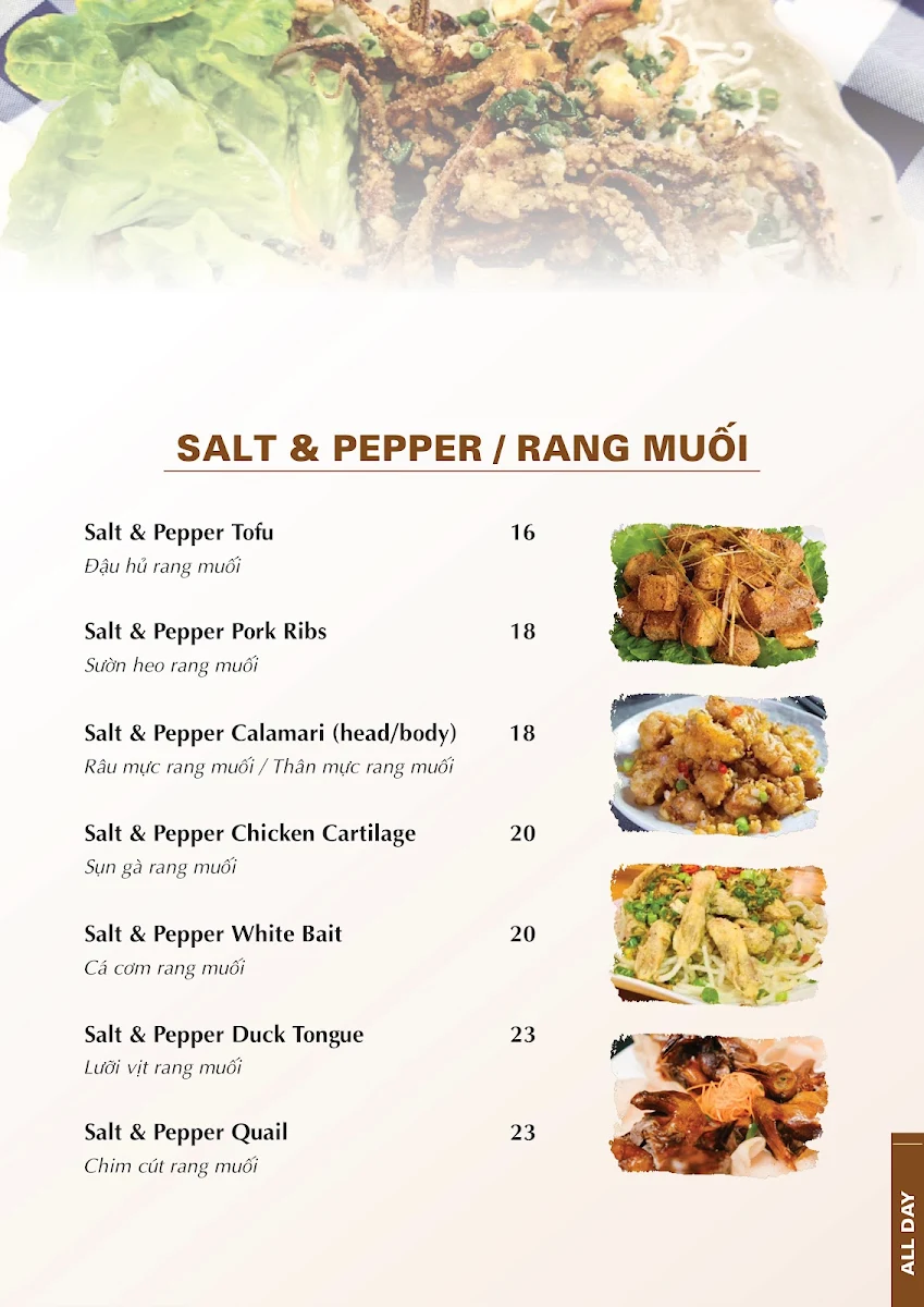 Menu, The New Tang Restaurant and KTV