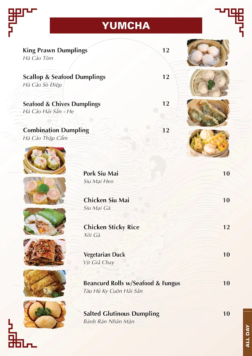 Menu, The New Tang Restaurant and KTV