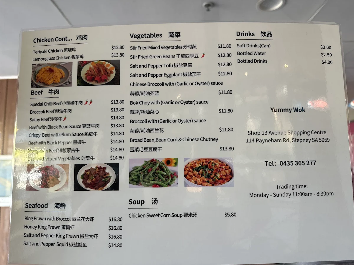 Menu, Yummy Wok
