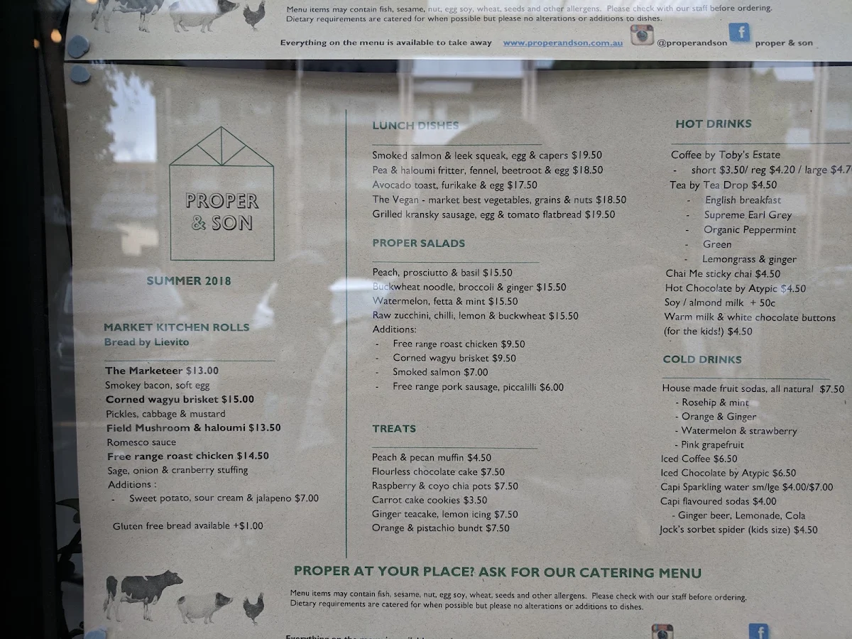 Menu, Proper & Son