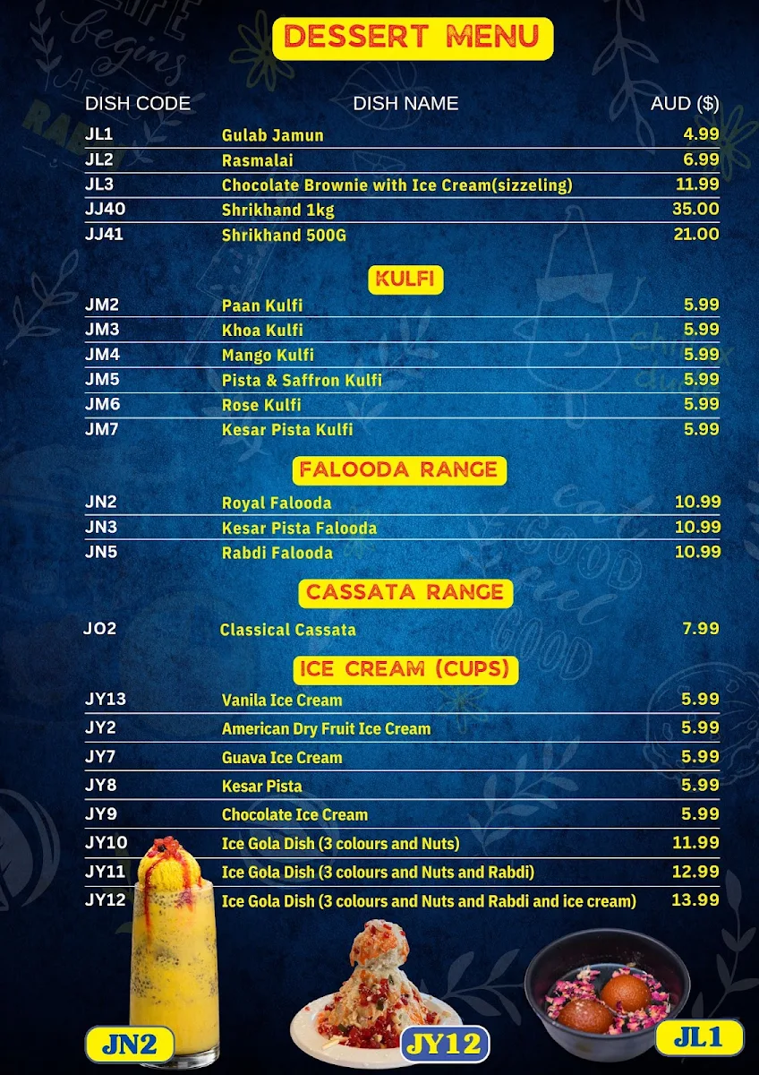 Menu, Jay Bhavani Melbourne CBD - Indian Vegetarian Restaurant