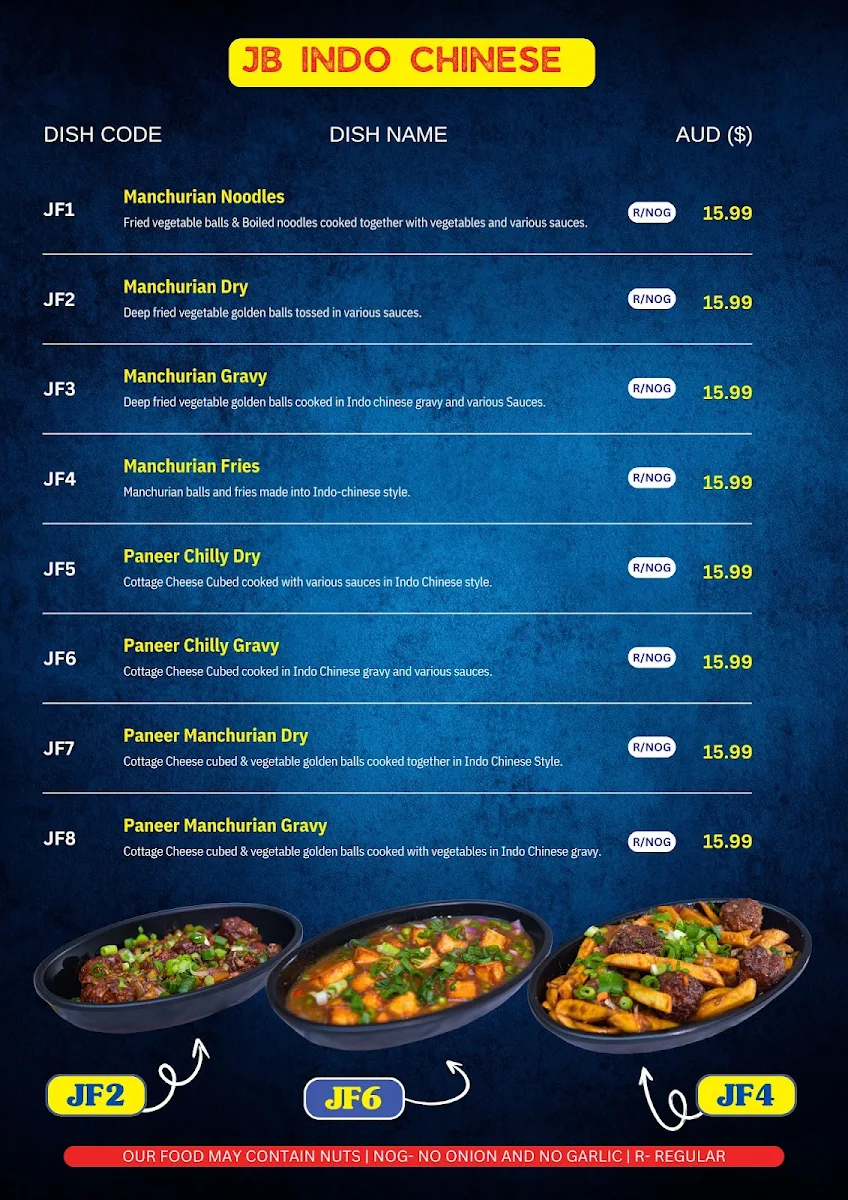 Menu, Jay Bhavani Melbourne CBD - Indian Vegetarian Restaurant