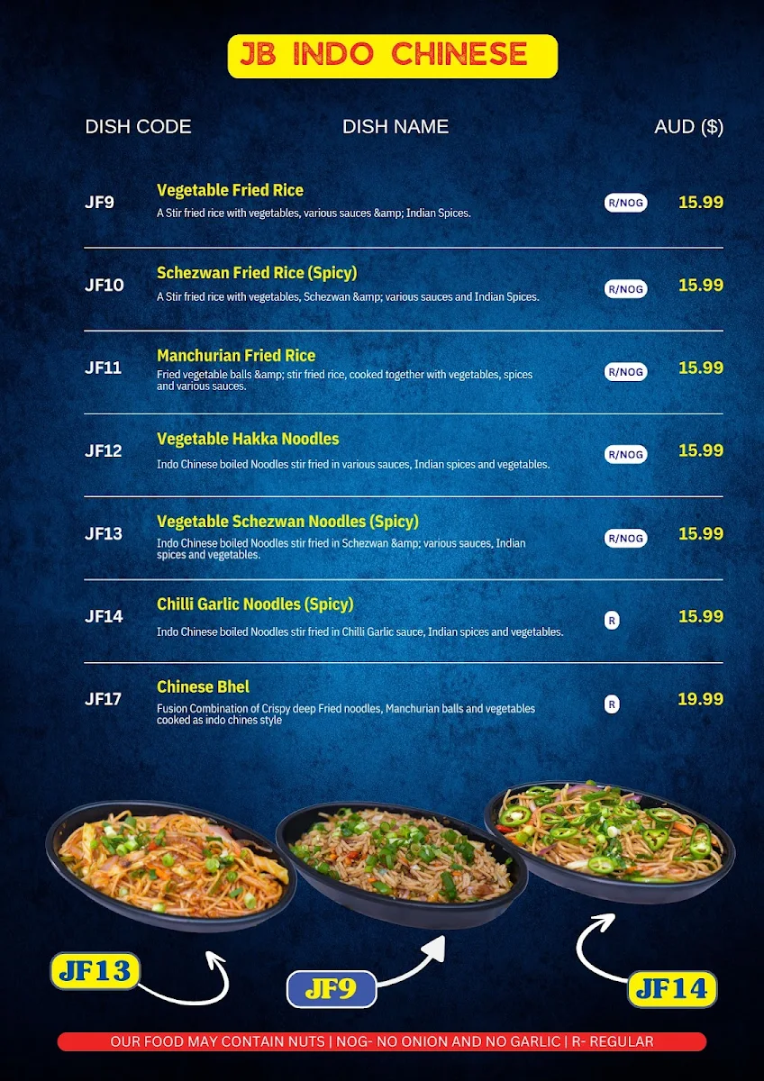 Menu, Jay Bhavani Melbourne CBD - Indian Vegetarian Restaurant