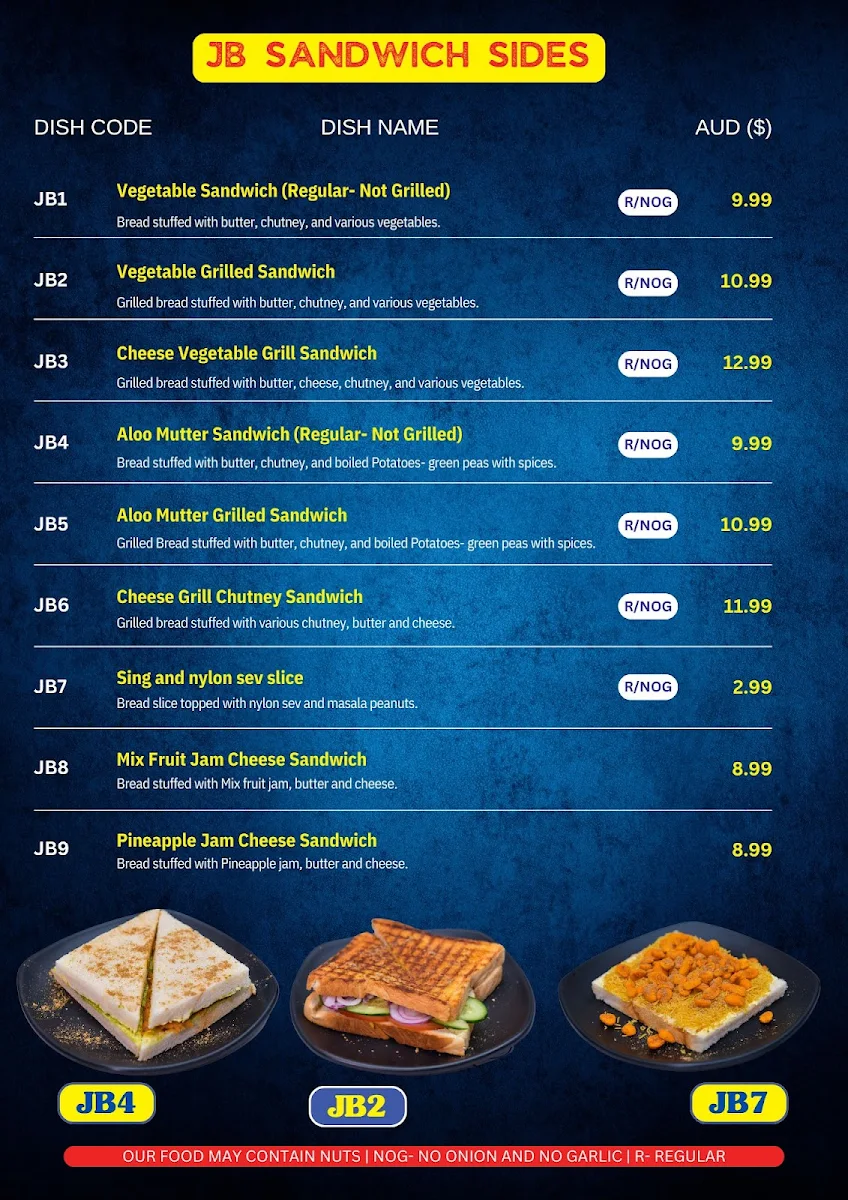 Menu, Jay Bhavani Melbourne CBD - Indian Vegetarian Restaurant
