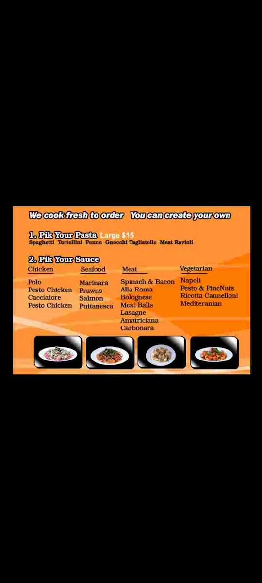 Menu, Pik A Pasta Koo Wee Rup
