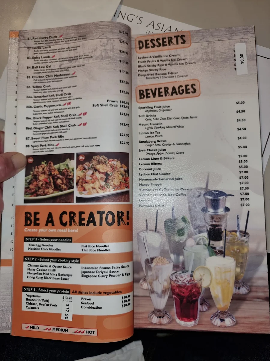 Menu, Sing's Asian Kitchen