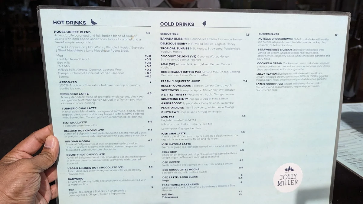 Menu, The Jolly Miller (Williams Landing)