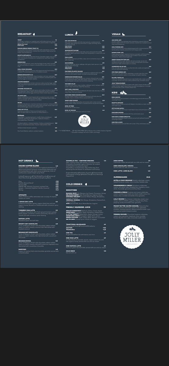 Menu, The Jolly Miller (Williams Landing)