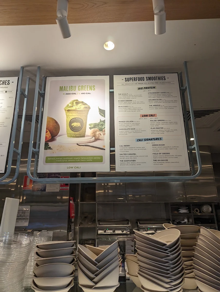 Menu, Cali Press 1 Denison (North Sydney)