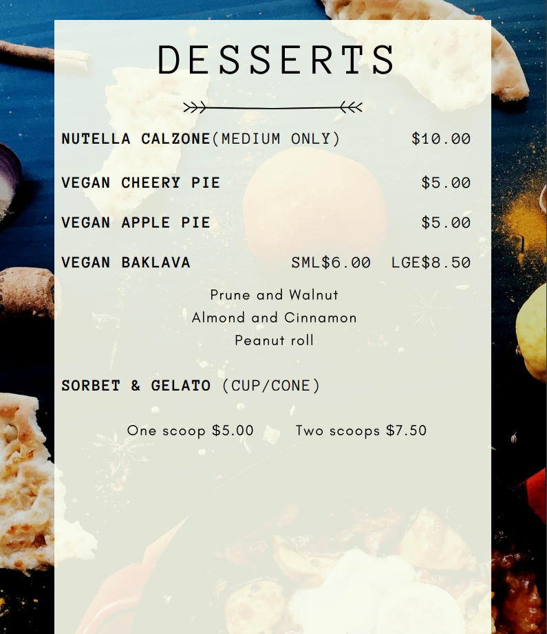 Menu, PitStop Pizza