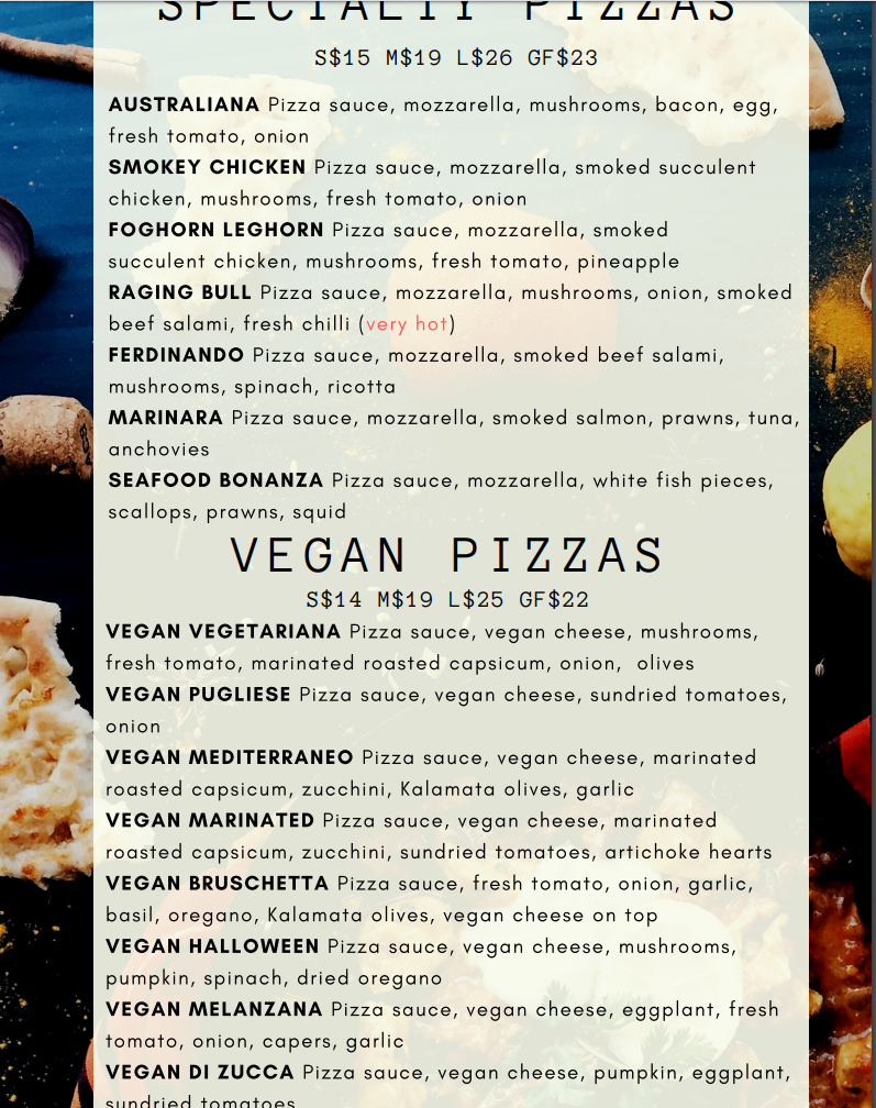 Menu, PitStop Pizza