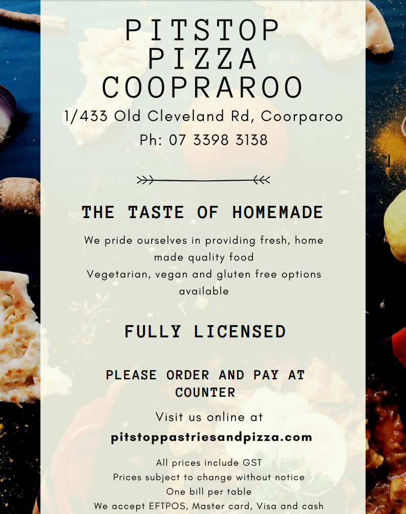 Menu, PitStop Pizza