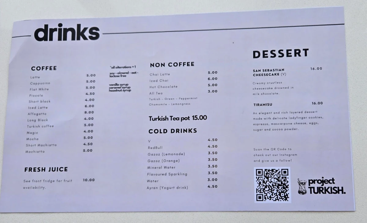 Menu, Project Turkish