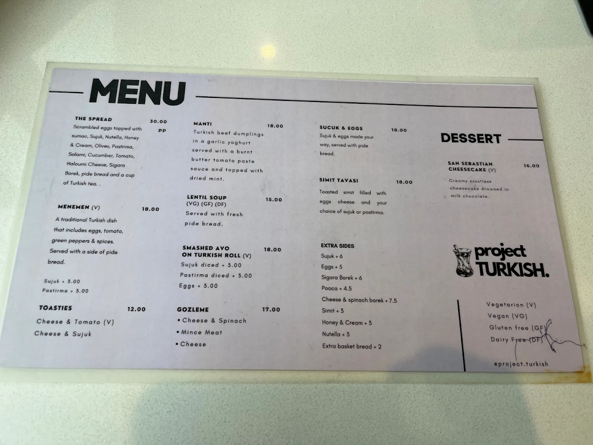 Menu, Project Turkish