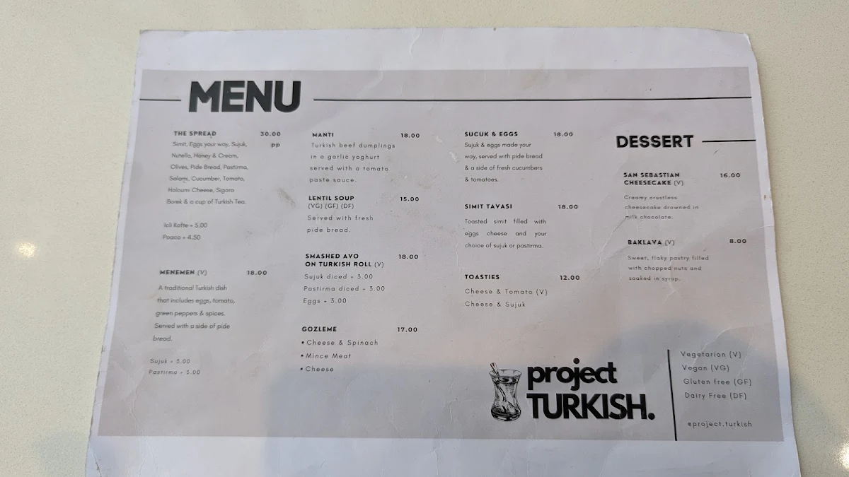 Menu, Project Turkish