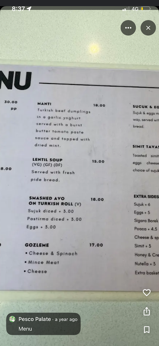 Menu, Project Turkish