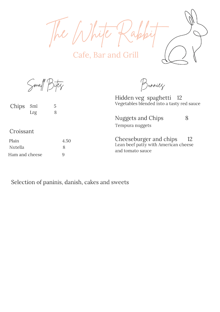 Menu, The White Rabbit Cafe, Bar and Grill
