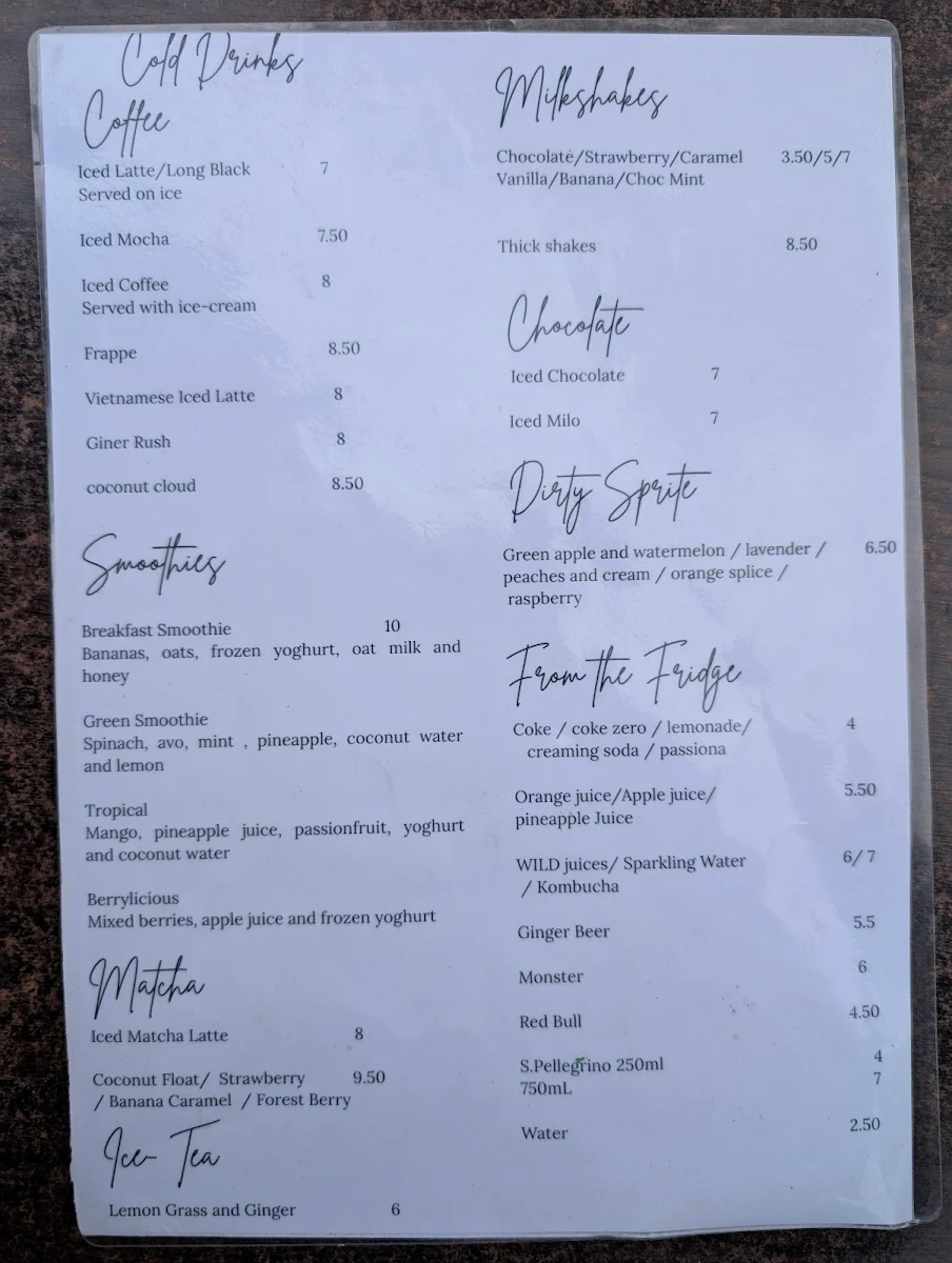 Menu, The White Rabbit Cafe, Bar and Grill