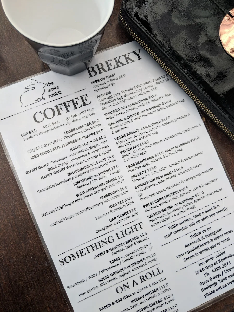 Menu, The White Rabbit Cafe, Bar and Grill