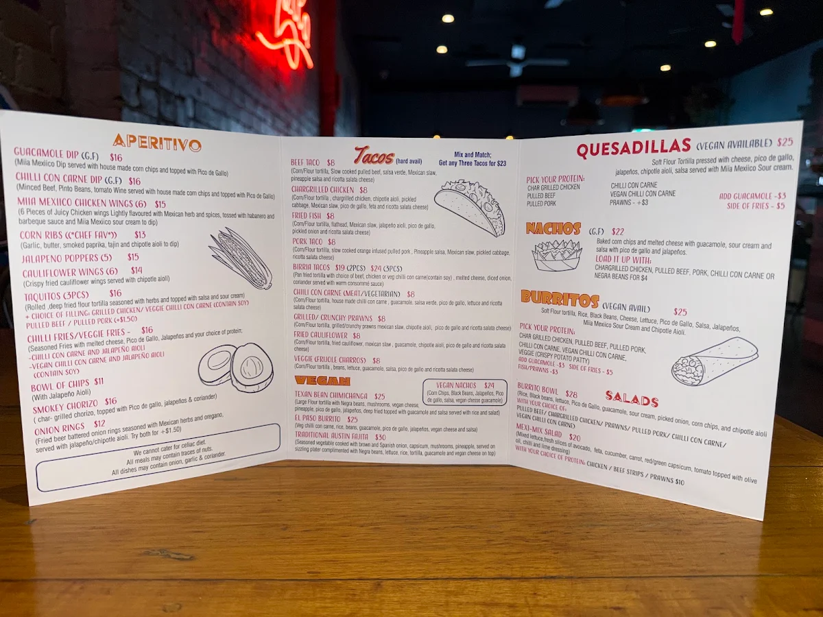 Menu, MiiA Mexiico Bentleigh