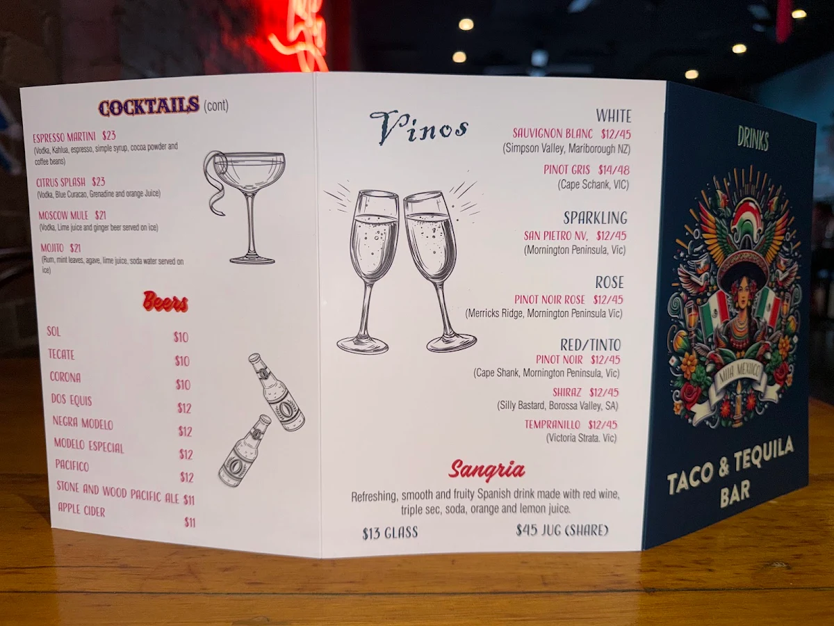 Menu, MiiA Mexiico Bentleigh
