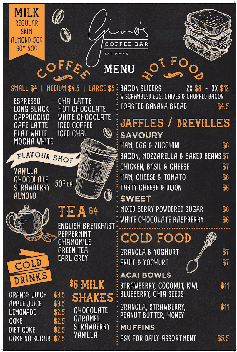 Menu, ginos coffee bar