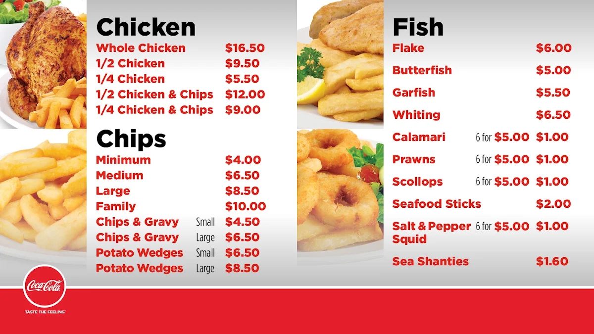 Menu, Marina Chicken and Seafood