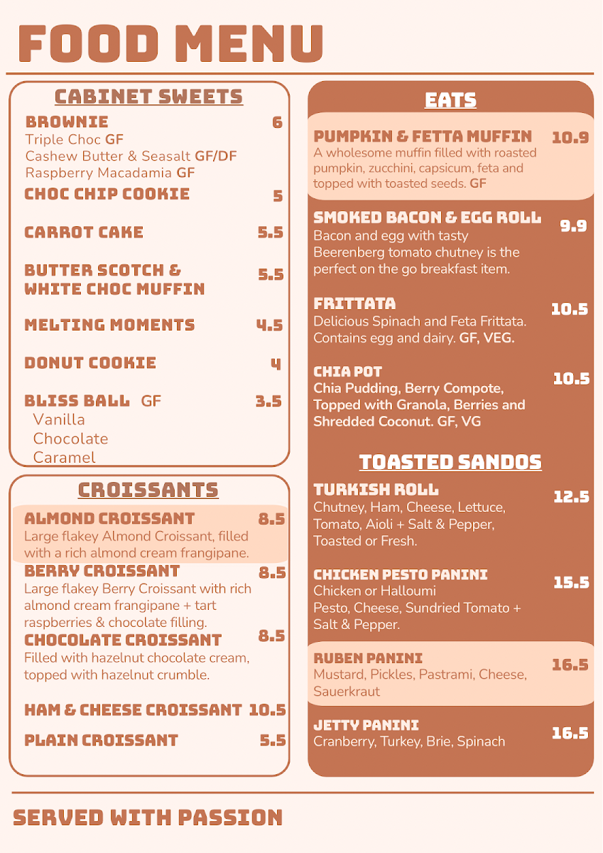 Menu, Nook Coffee