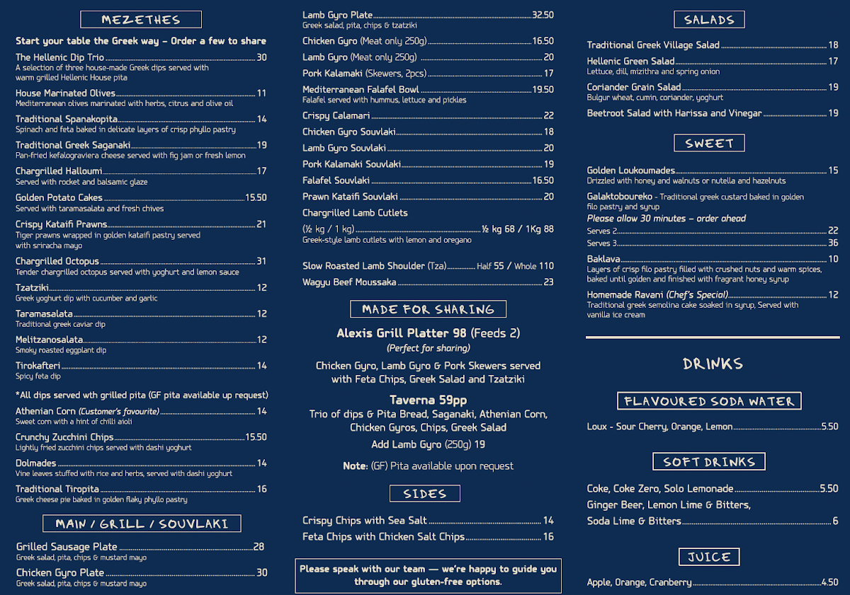 Menu, The Hellenic House Project