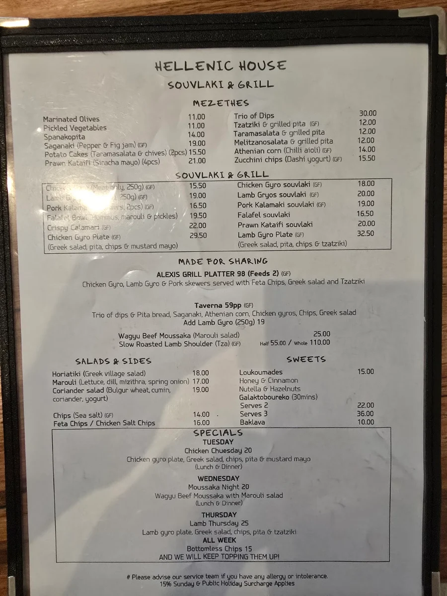 Menu, The Hellenic House Project