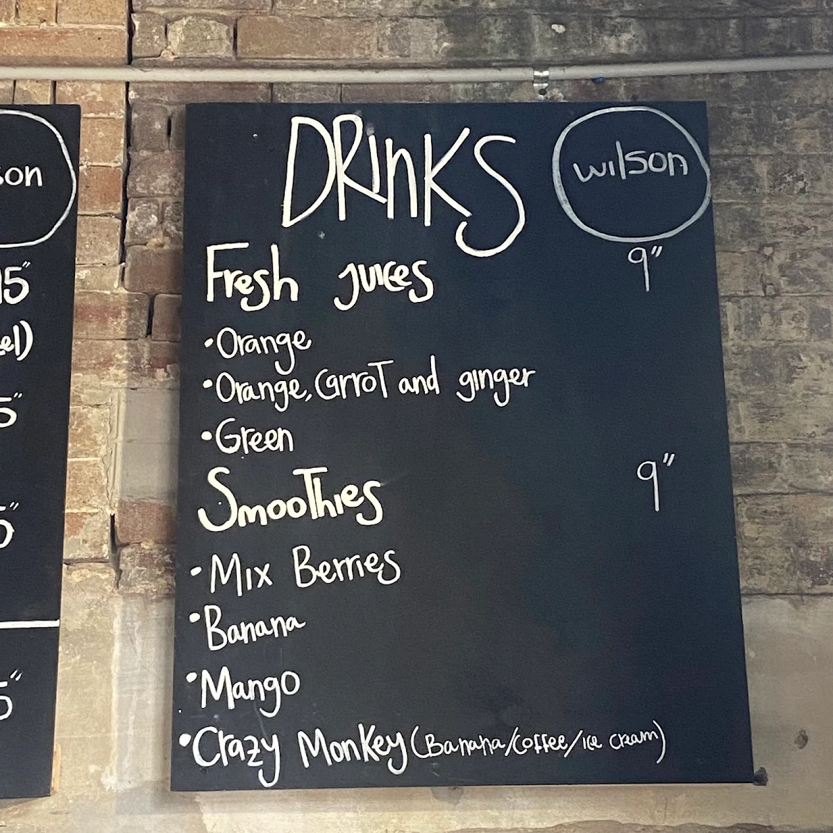 Menu, Wilson Cafe