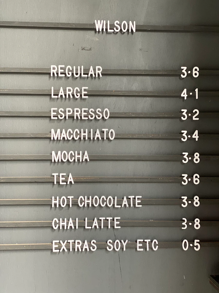 Menu, Wilson Cafe