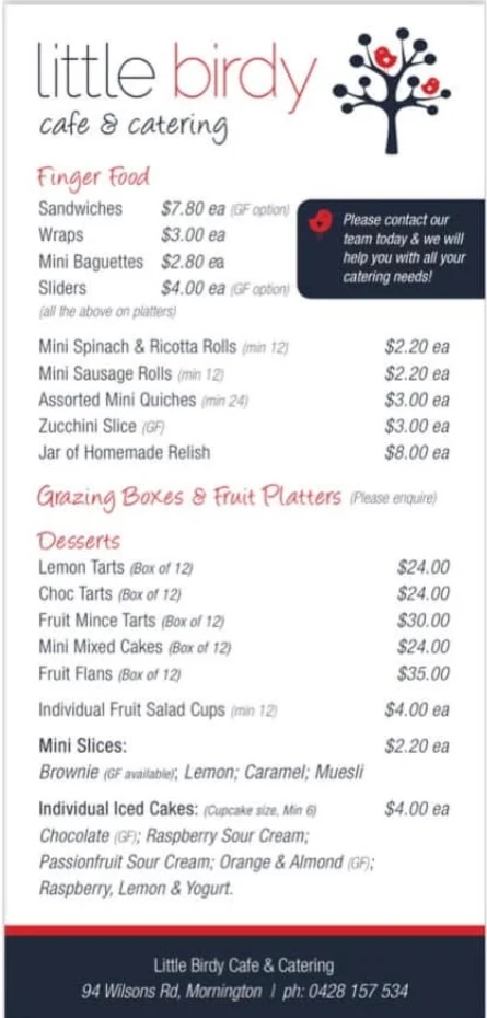 Menu, Little Birdy Cafe
