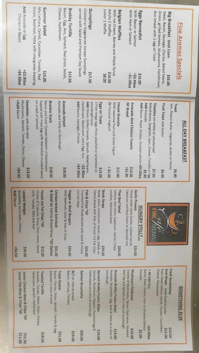 Menu, Fine Aromas Cafe