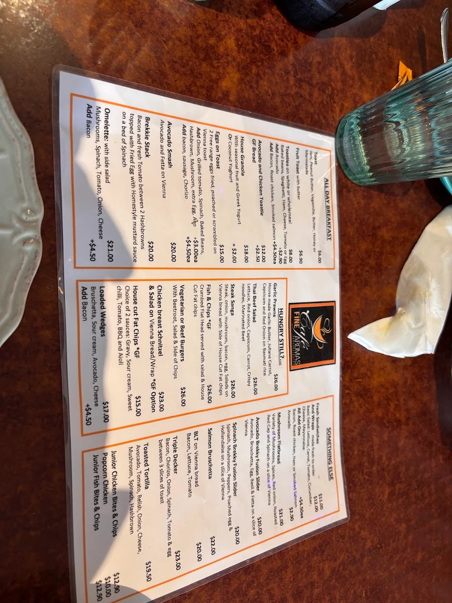 Menu, Fine Aromas Cafe
