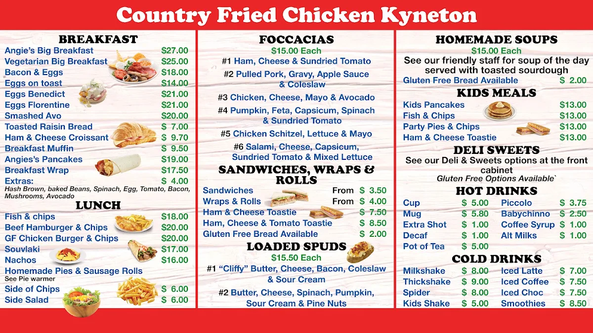 Menu, Country Fried Chicken Kyneton