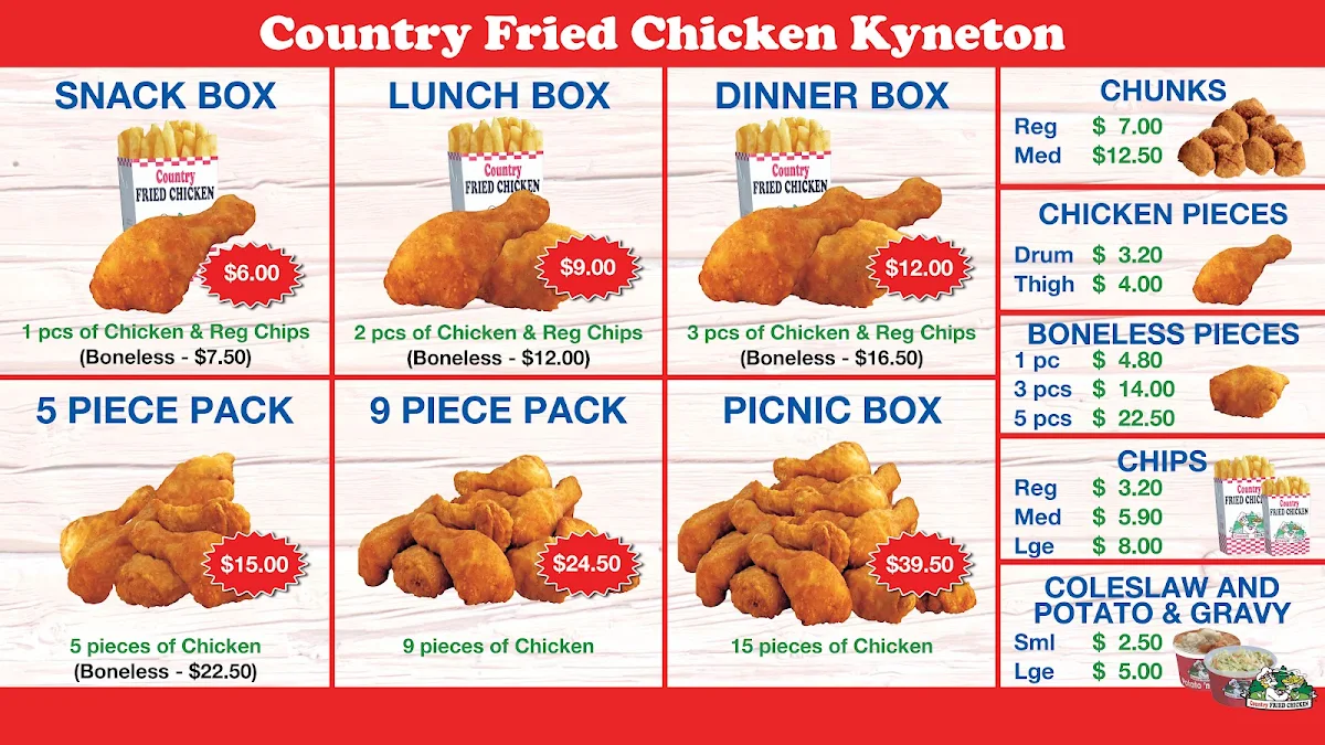 Menu, Country Fried Chicken Kyneton