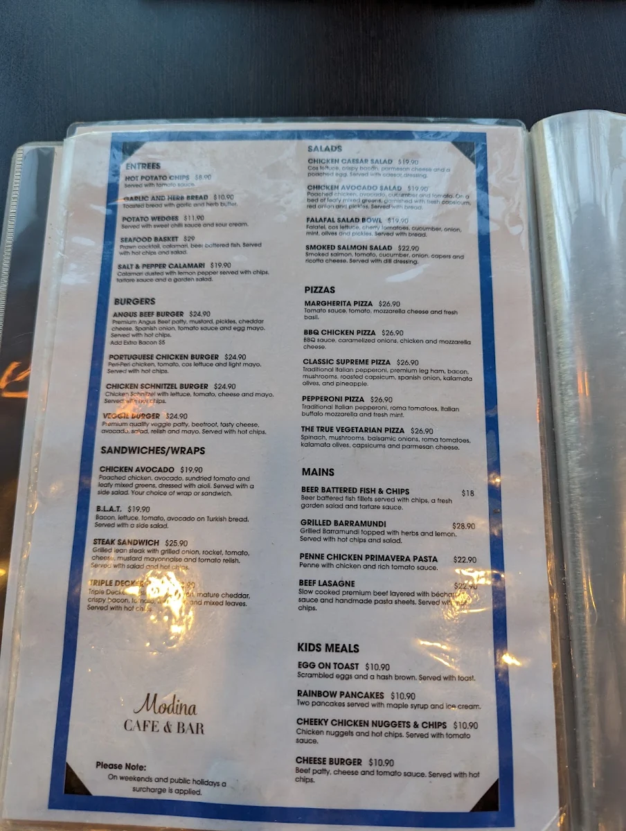 Menu, Luxe Cafe