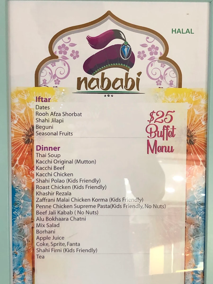 Menu, Nababi Bangladeshi Restaurant