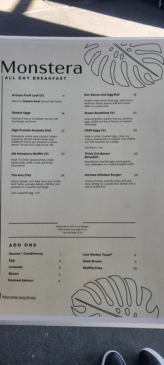 Menu, Cafe Monstera