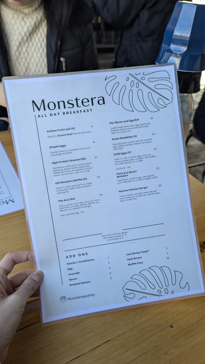 Menu, Cafe Monstera