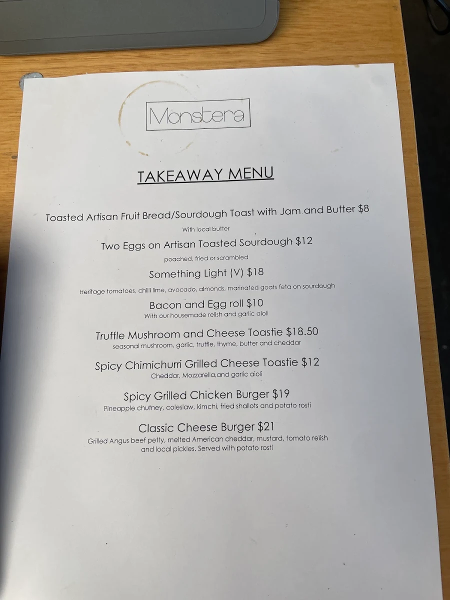 Menu, Cafe Monstera