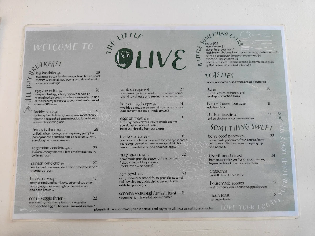 Menu, The Little Olive