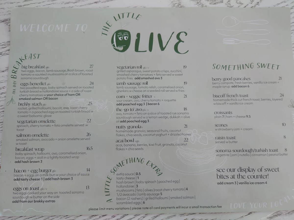 Menu, The Little Olive