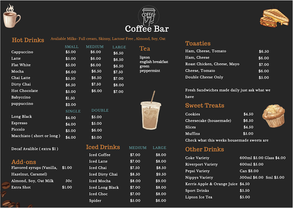 Menu, Coffee Bar Tatura