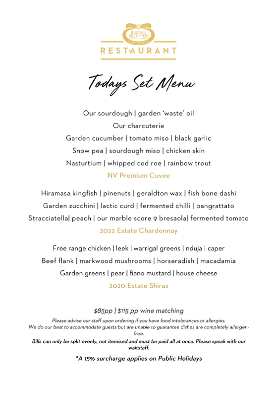 Menu, Brown Brothers Restaurant