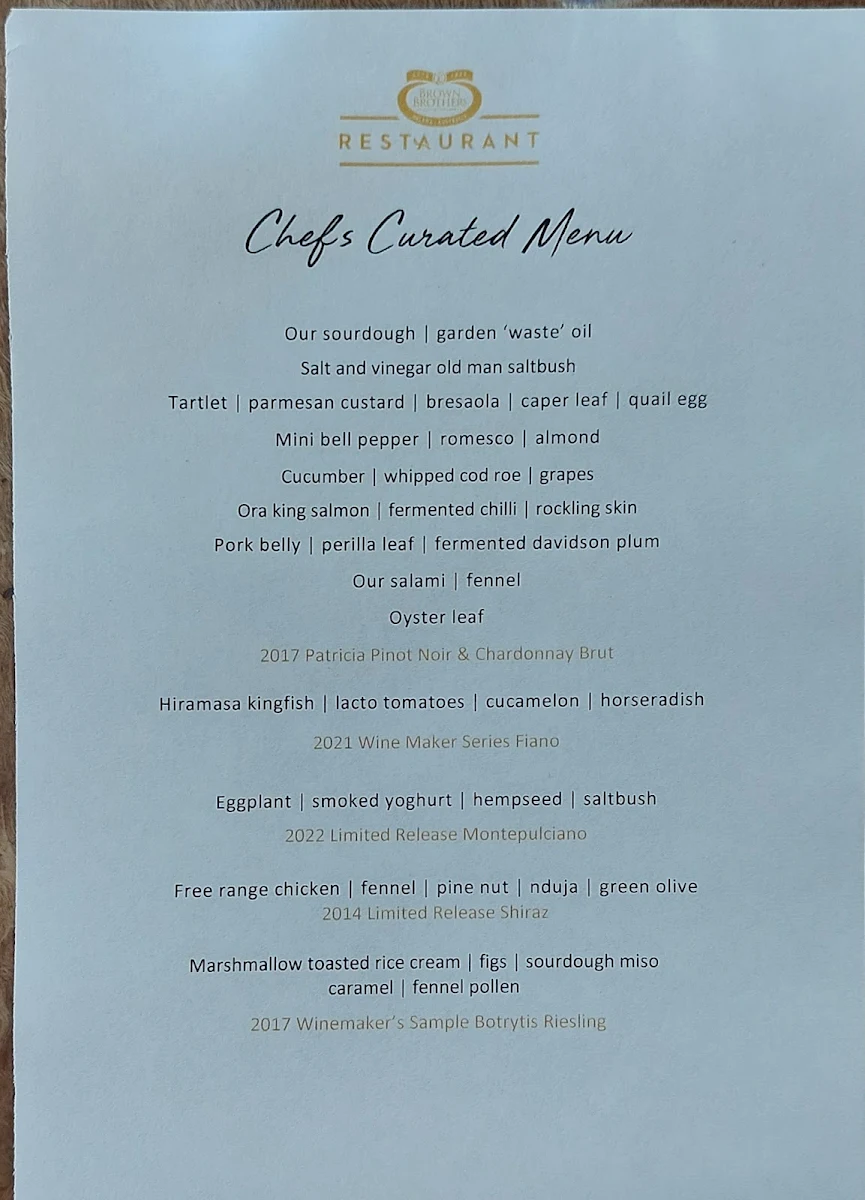 Menu, Brown Brothers Restaurant